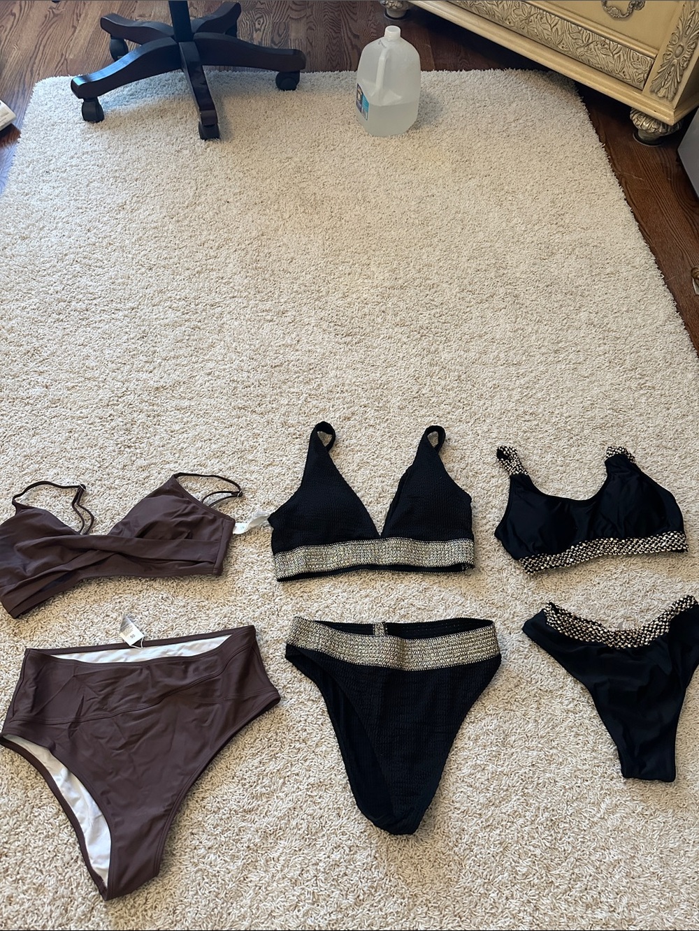 Cupshe brand nwot Brown bathing suit & 2 SHEIN Black Jeweled  Bikinis nwot